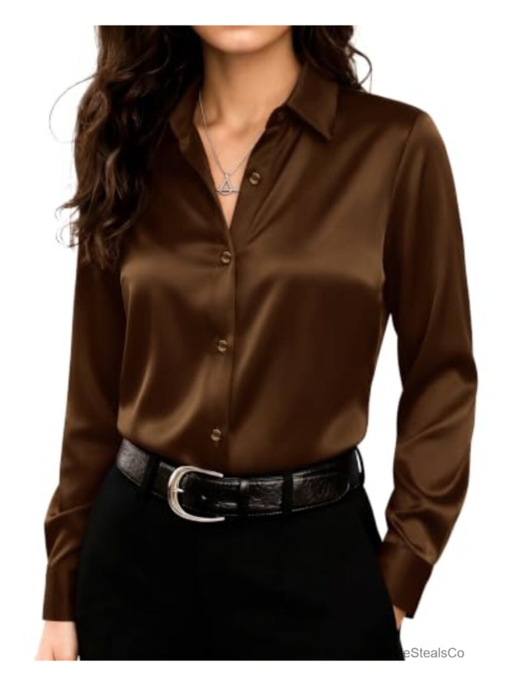 Satin Blouse Button Down Long Sleeve Dressy Work Top